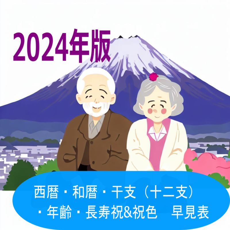 西暦・和暦・干支（十二支）・年齢・長寿祝&祝色 早見表 2024年PDF版